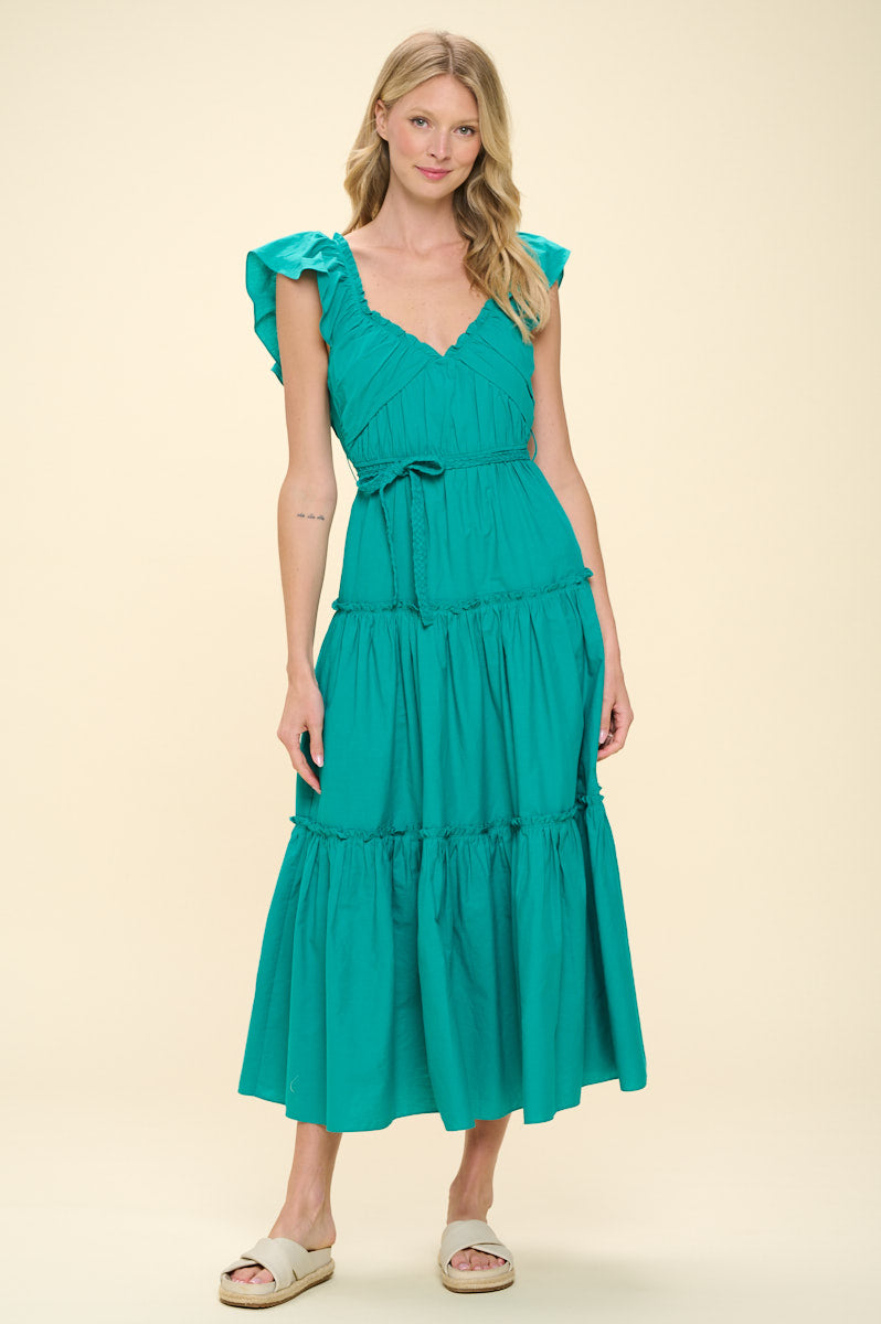 Sleeveless Tiered Maxi Dress- Emerald Green