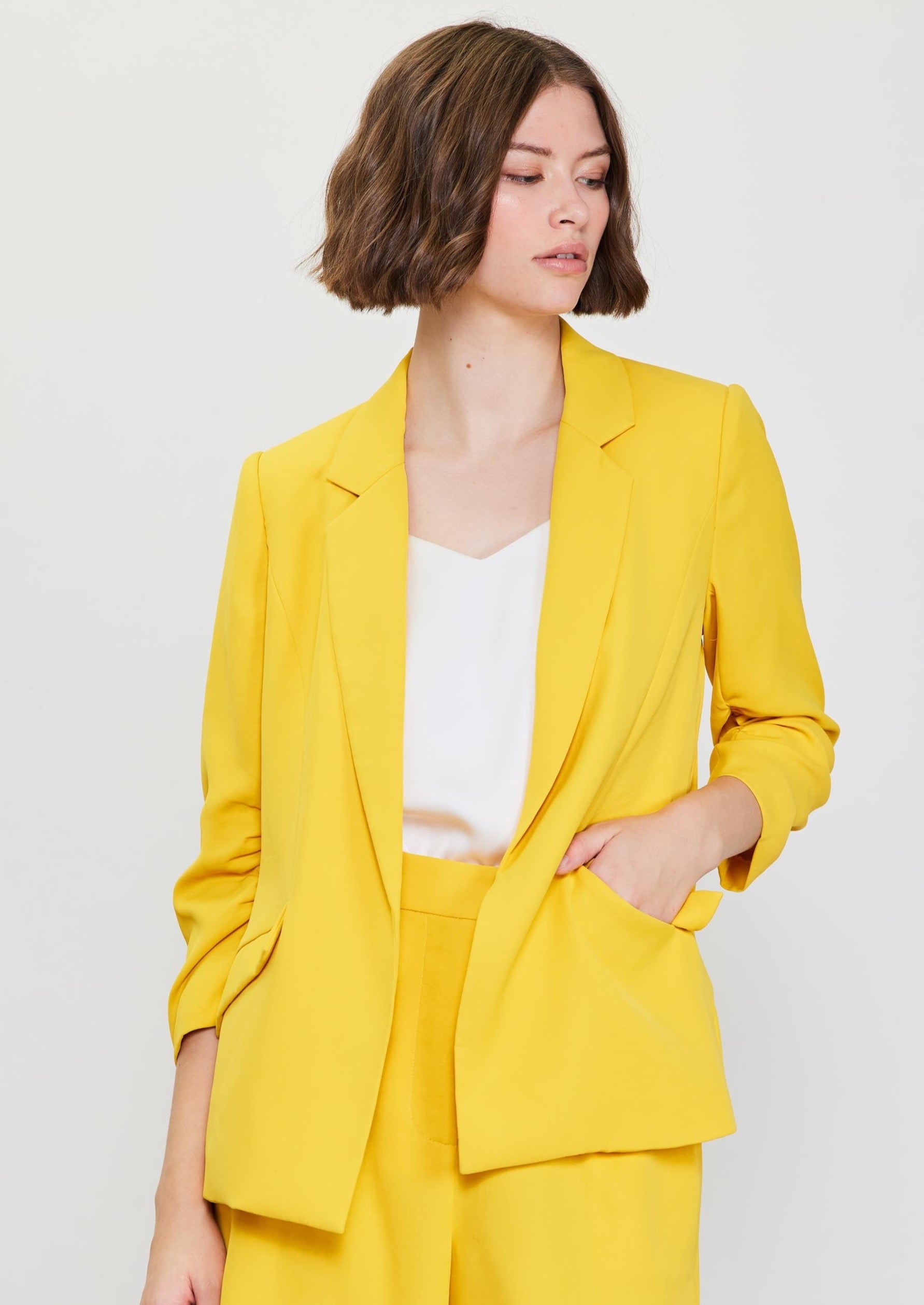Casual Blazer with Floral Lining- Marigold Yellow