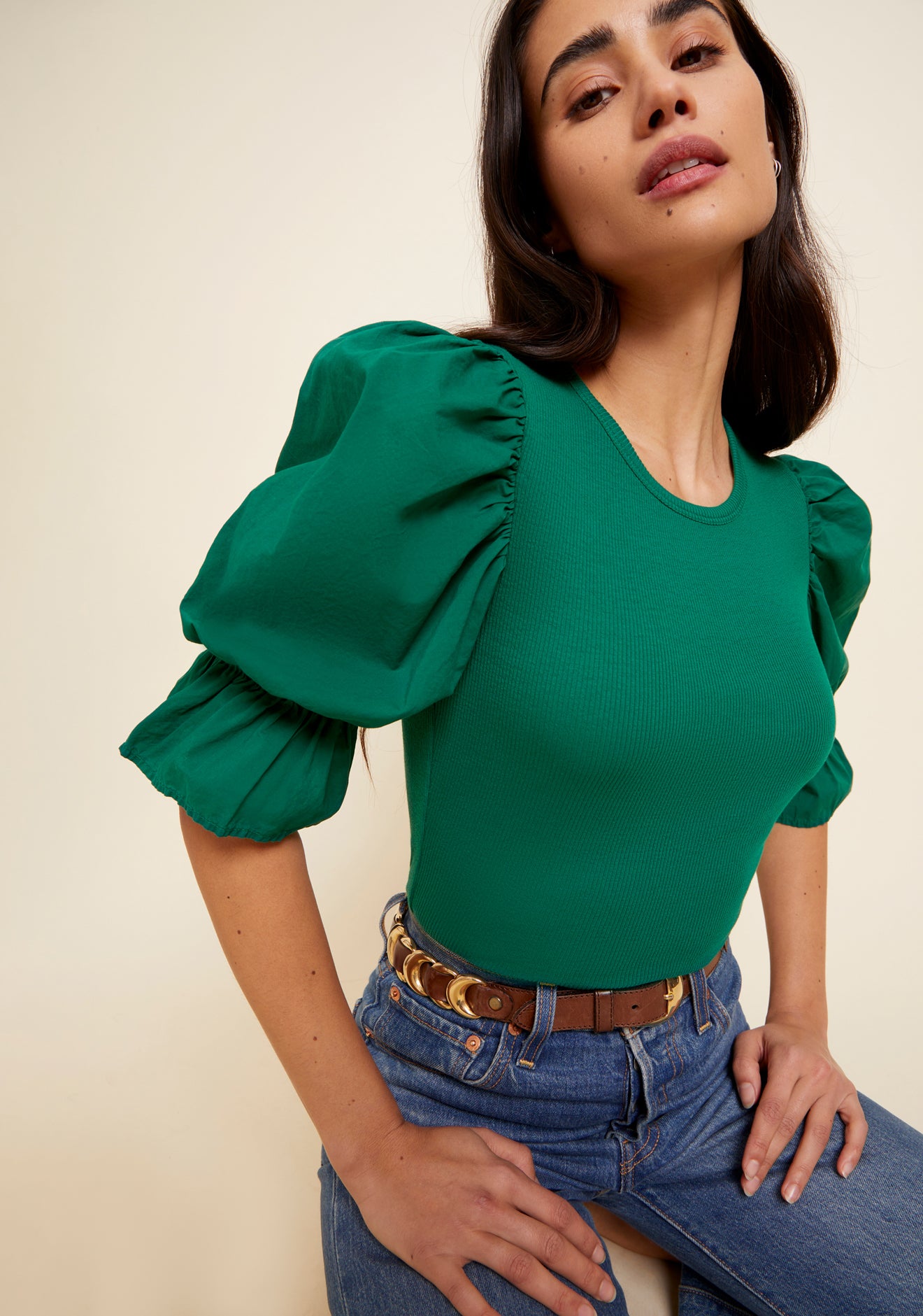 Kenzie Flounce Sleeve Tee—Emerald Green **FINAL SALE**