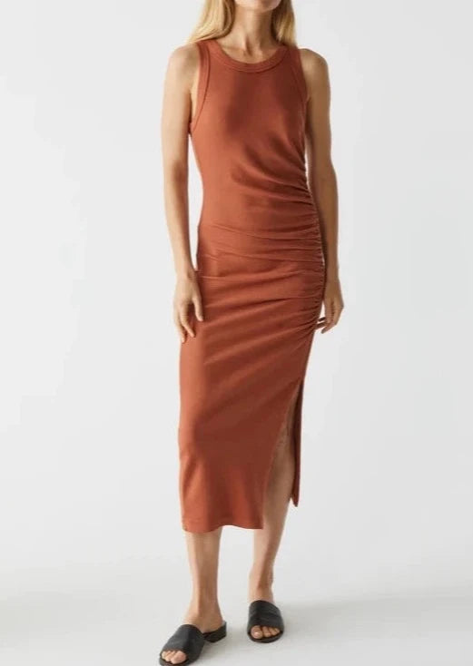 Tala Sleeveless Shirred Seam Midi Dress- Toffee