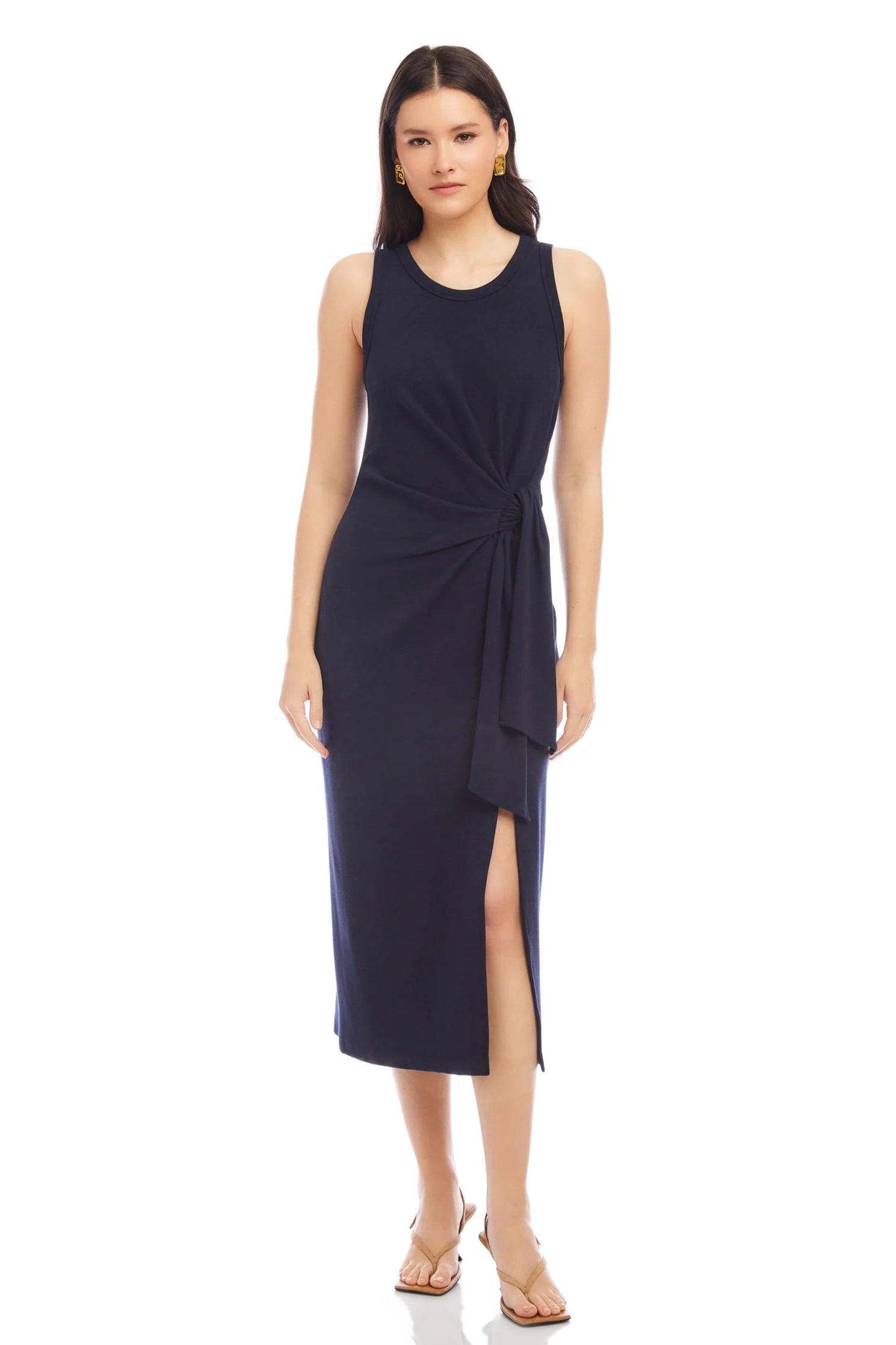 Maddie Side Knot Midi Dress- Navy