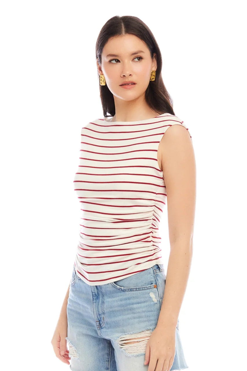 Tasha Side Shirred Top- Red Stripe