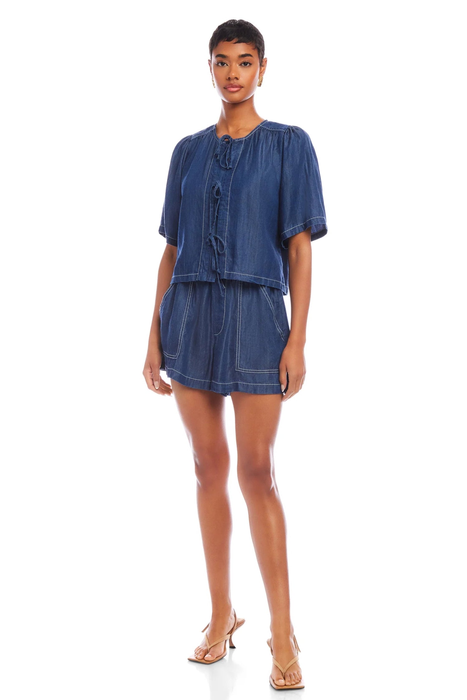 Nadine Bow Detail Top- Indigo