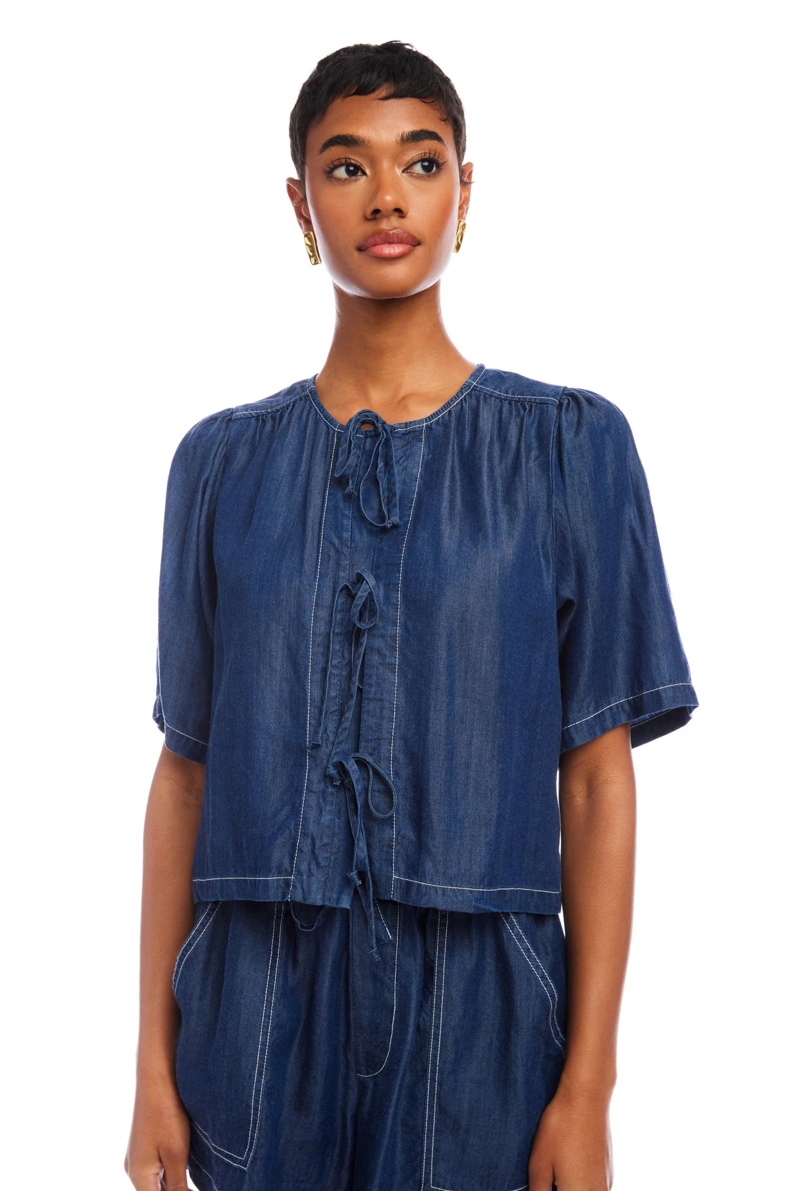 Nadine Bow Detail Top- Indigo