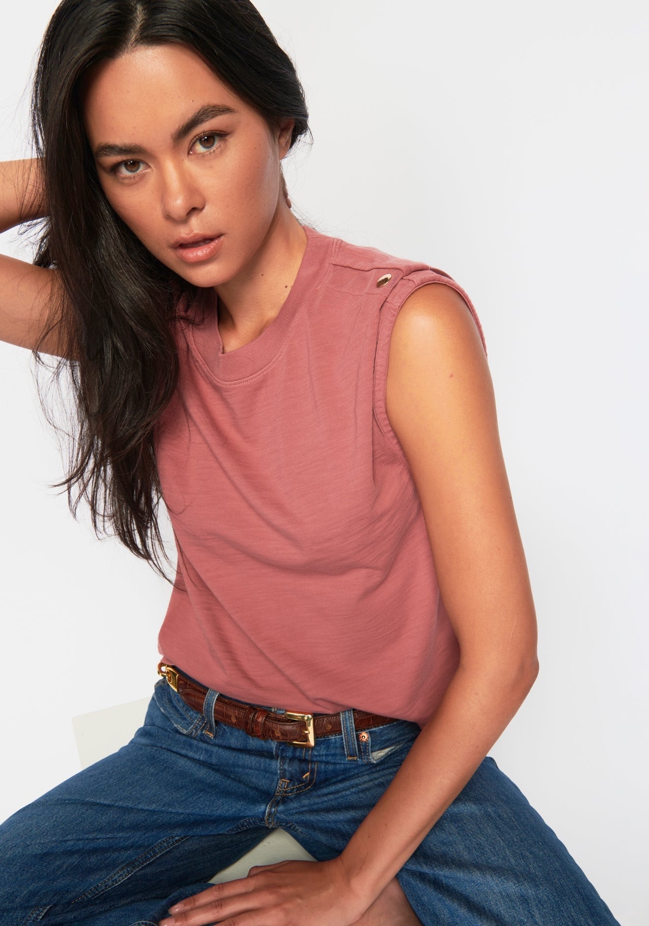 Marina Muscle Tee With Shoulder- Cardamom **Final Sale**
