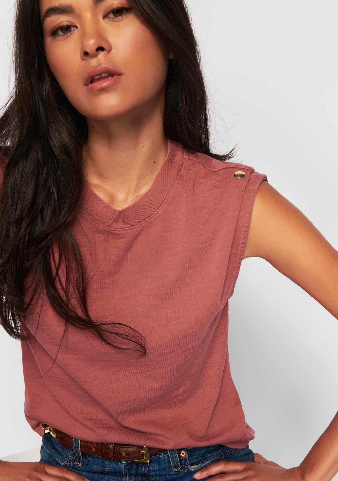 Marina Muscle Tee With Shoulder- Cardamom **Final Sale**