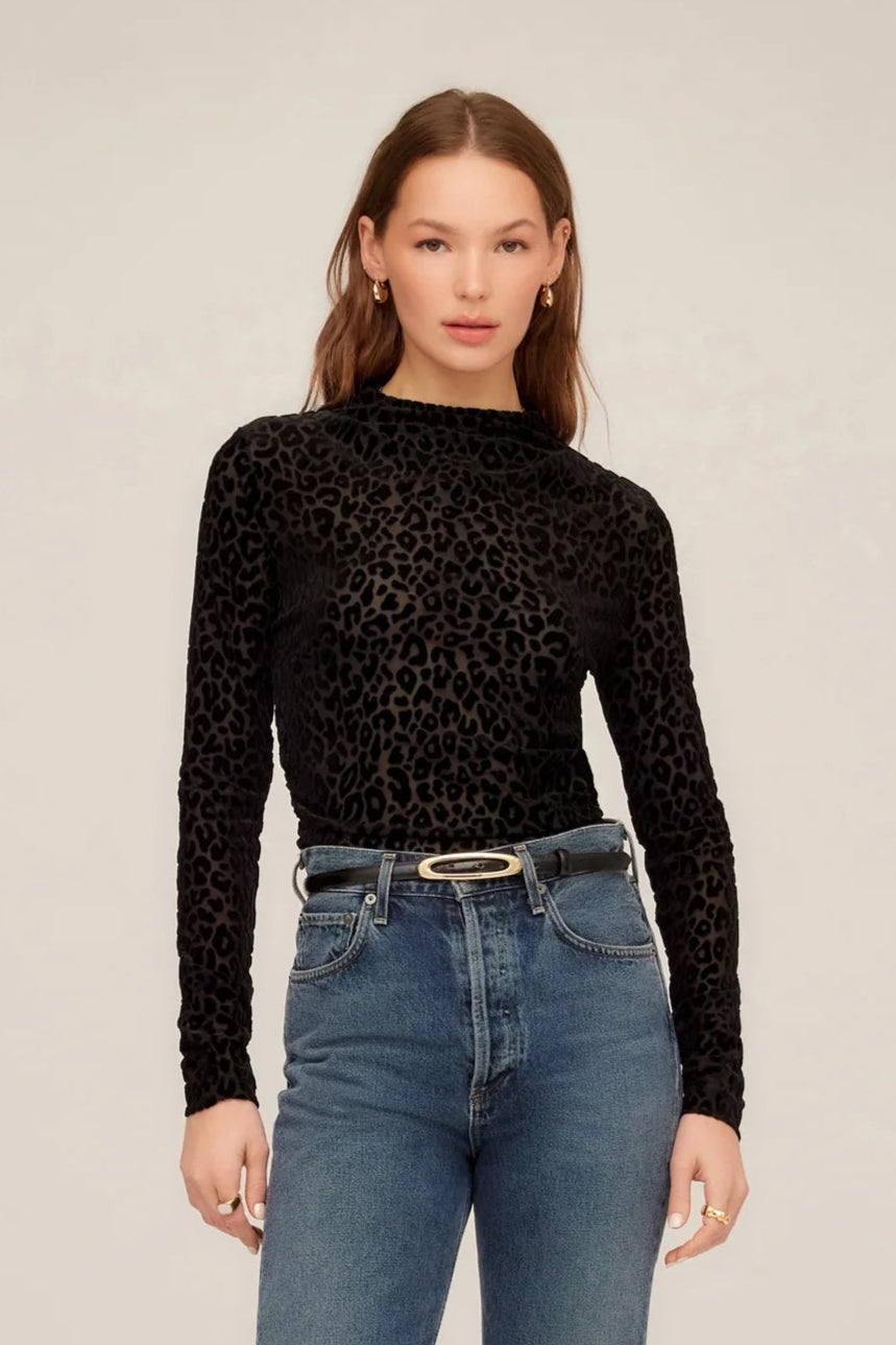 Khami Velvet Burnout Shirred Top- Leopard