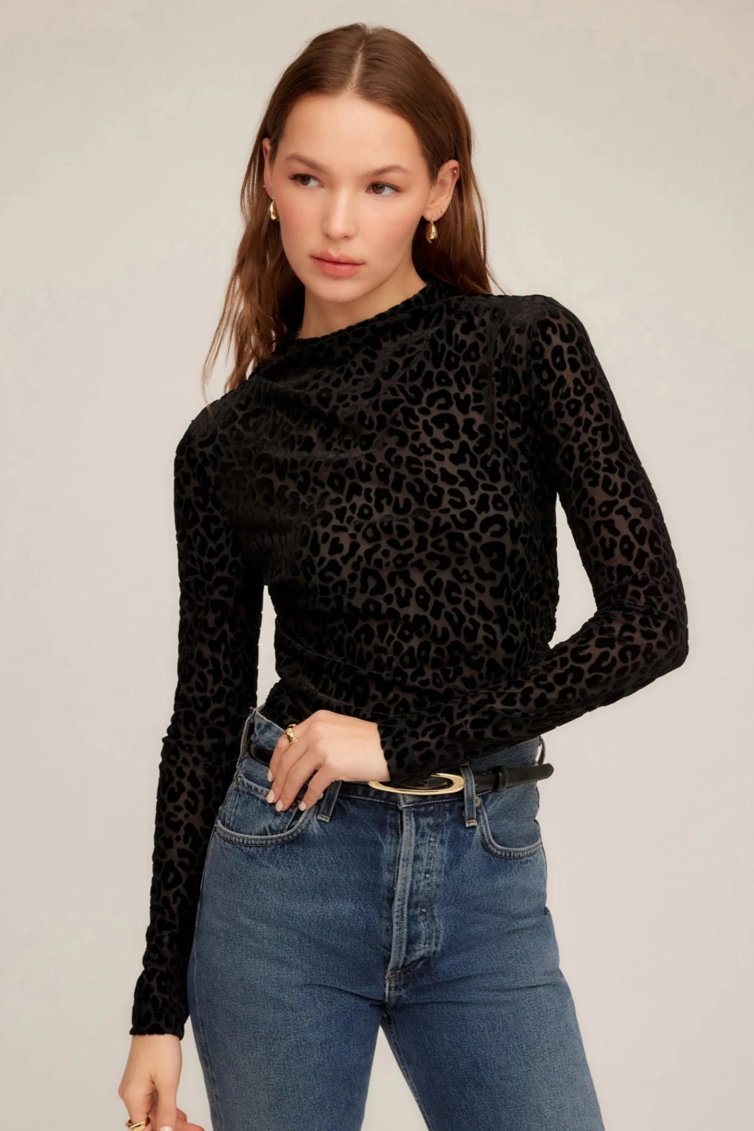 Khami Velvet Burnout Shirred Top- Leopard