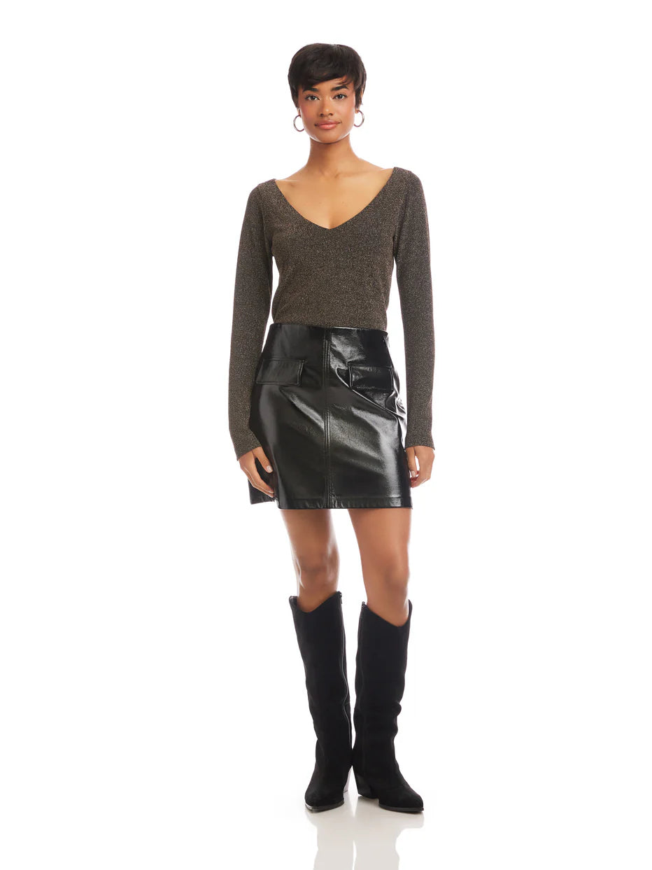 Britney Patent Faux Leather Skirt- Black