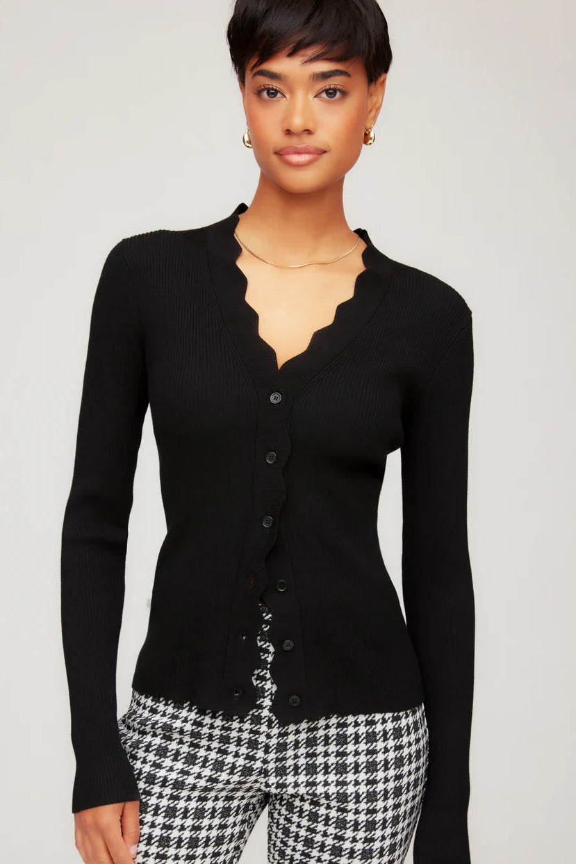 Bliss Scallop Edge Cardigan- Black