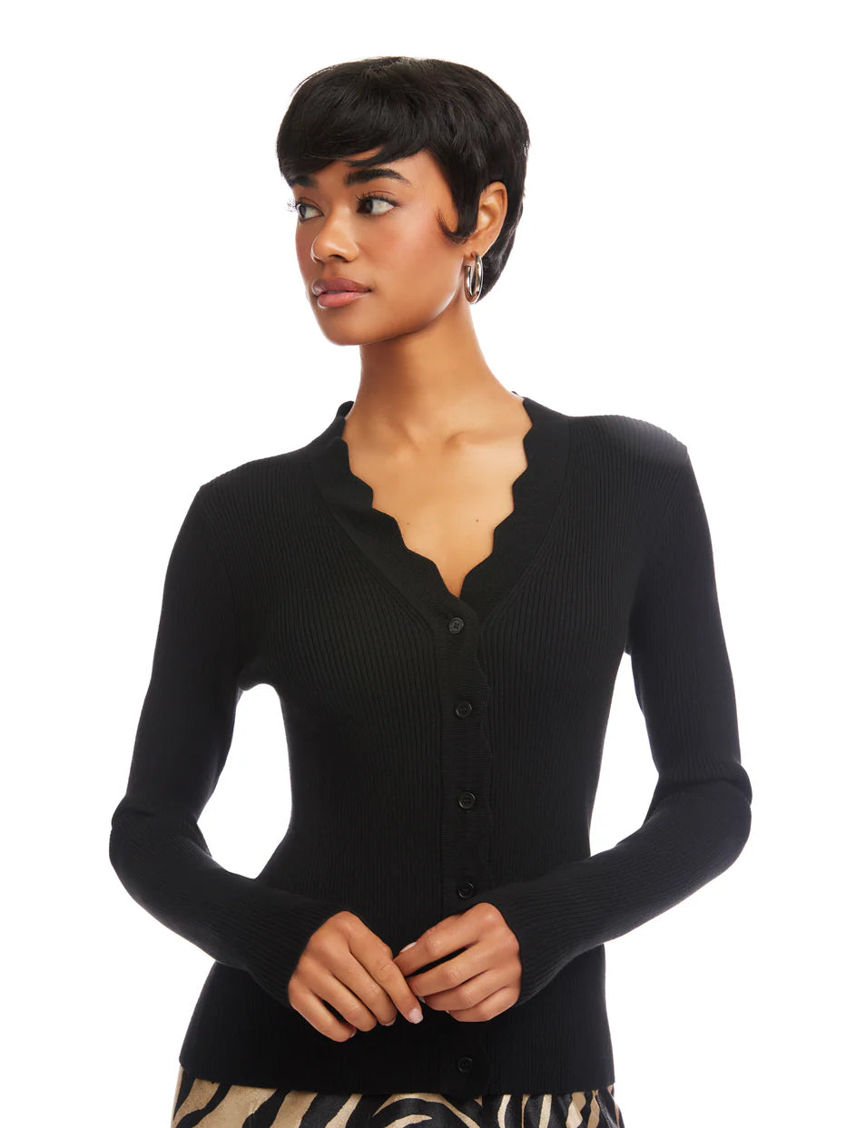 Bliss Scallop Edge Cardigan- Black