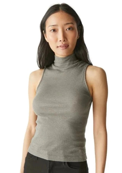 Lino Mock Neck Tank- Granite