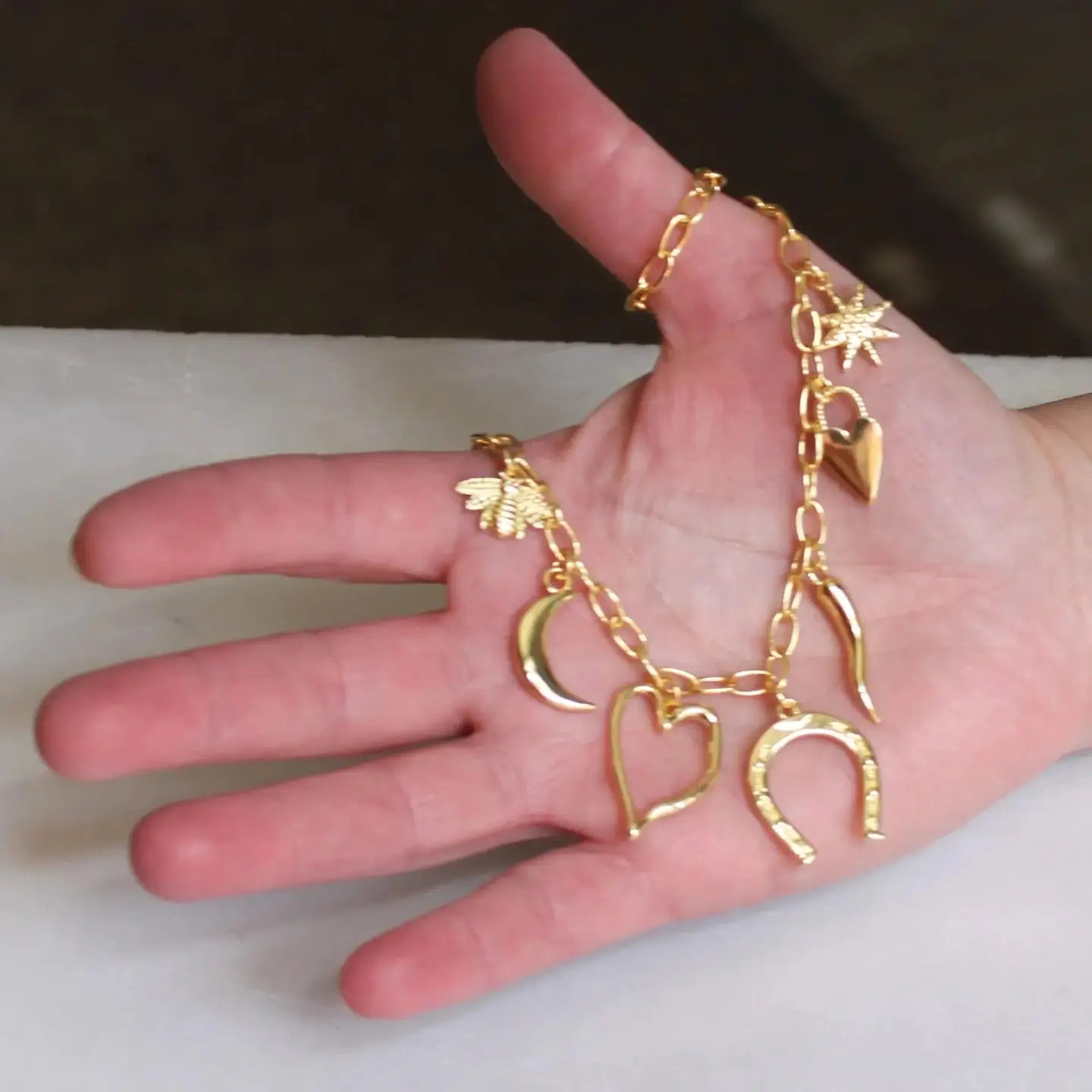 Gold Multi Charm Necklace- 17in