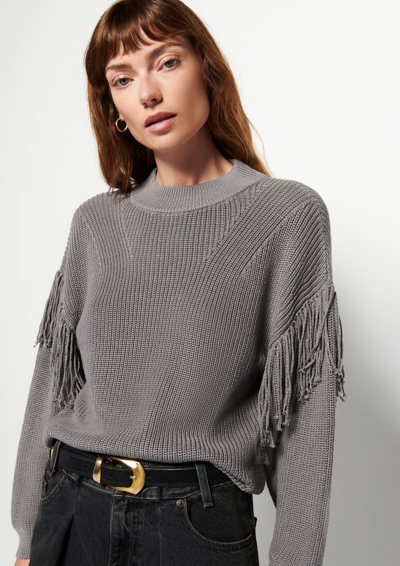 Carine Fringed Sweater- Smoke