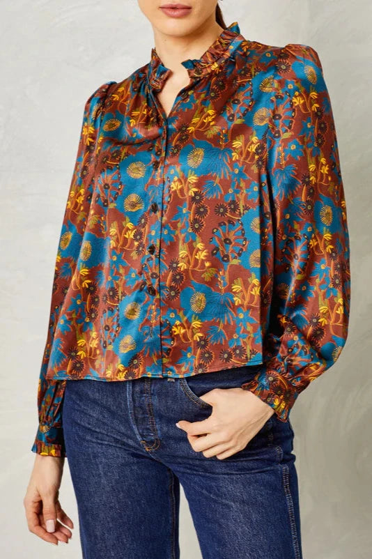 Dolly Silk Top- Yellowstone Chicory Floral