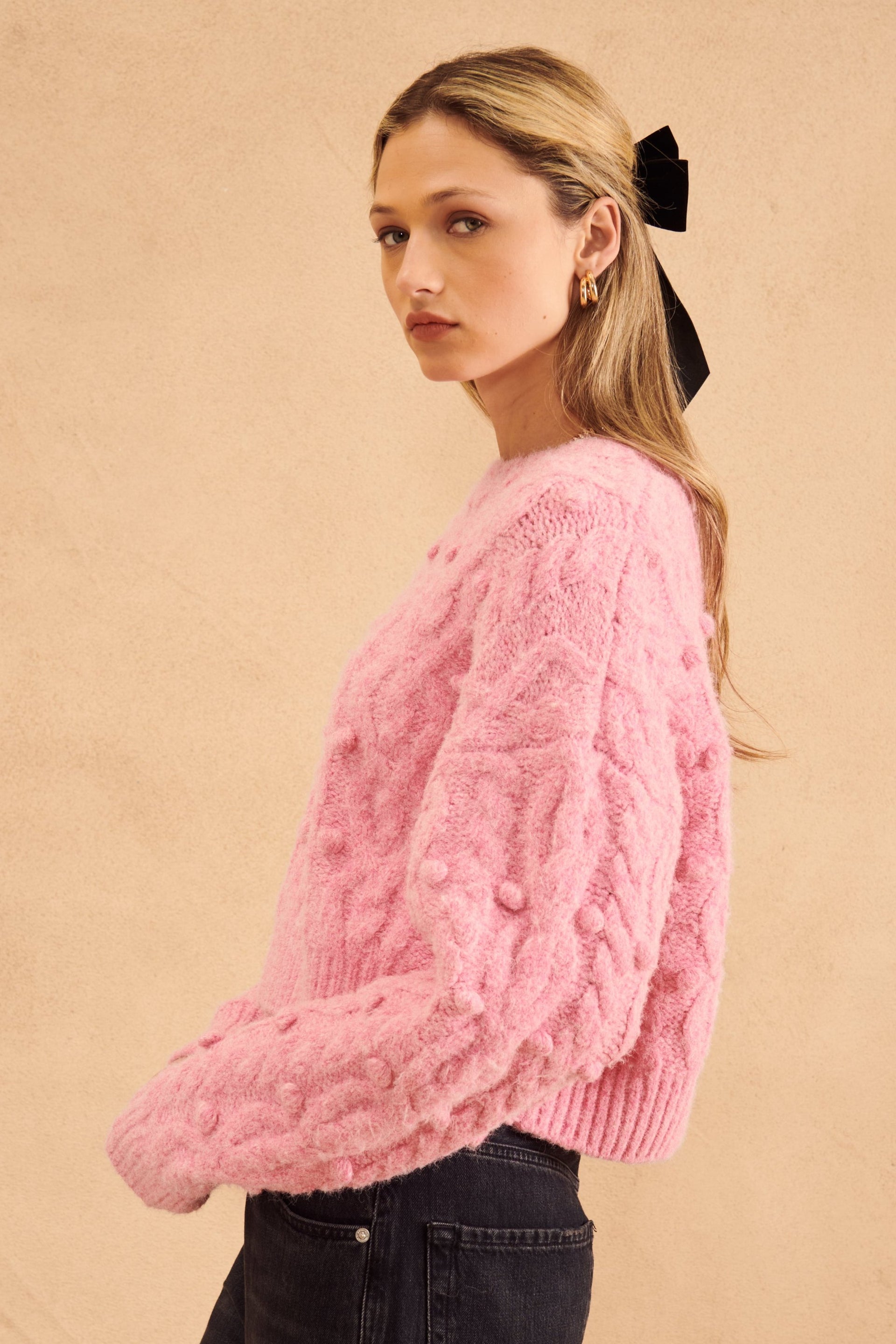 Wells Floral Texture Sweater-Bloom Pink