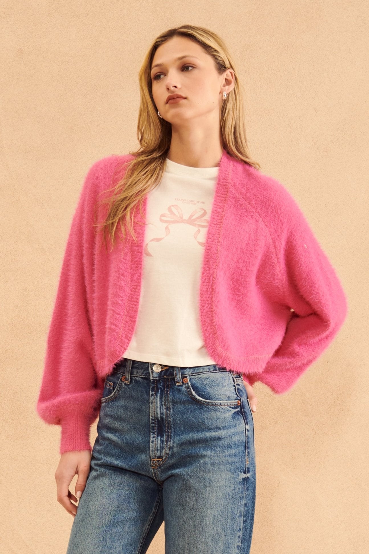 Emmer Cropped Open Cardigan- Bright Begonia **FINAL SALE**