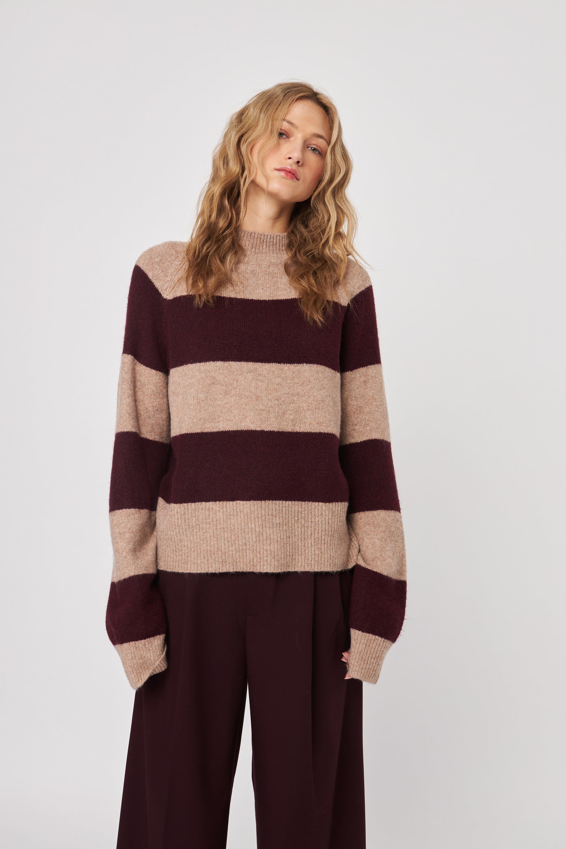 Edison Stripe Mock Neck Sweater—Pinot