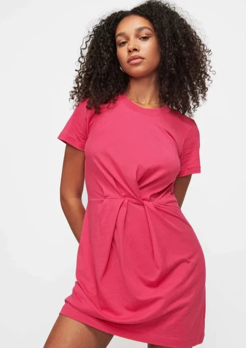 Fortuna Twisted T-Shirt Dress- Hibiscus Pink