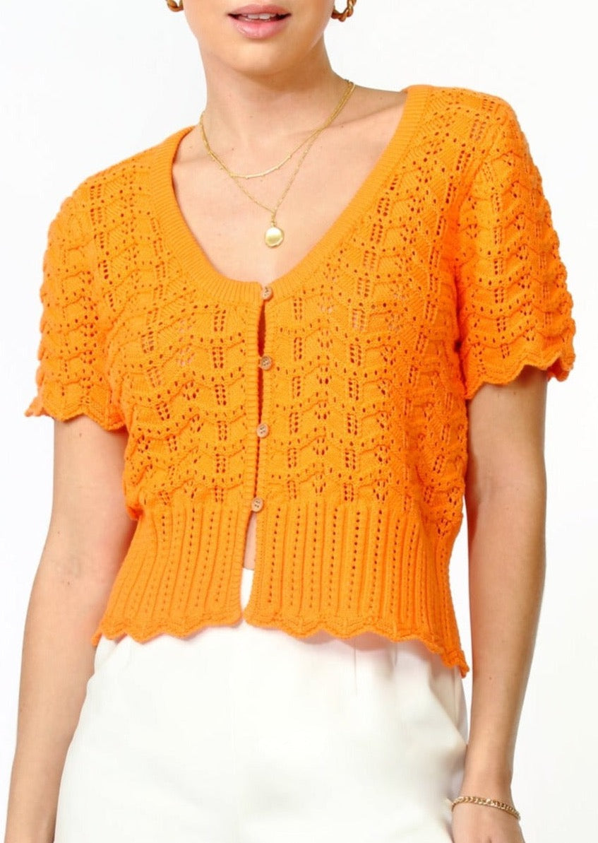 Shanti Scalloped Open Neck Cardigan- Orange