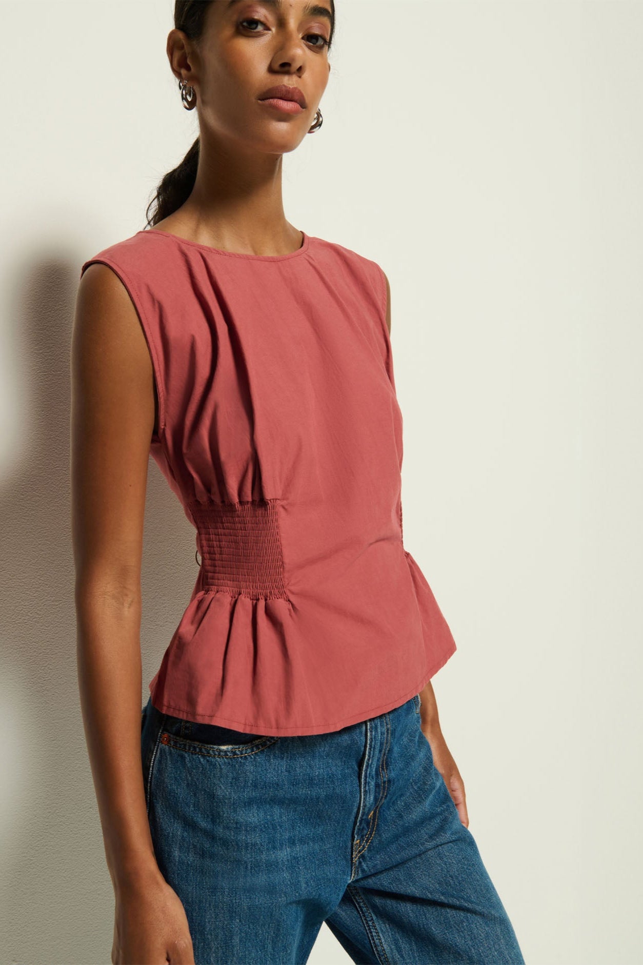 Lela Pleated Peplum Top- Marsala