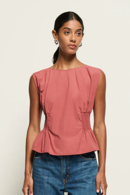 Lela Pleated Peplum Top- Marsala