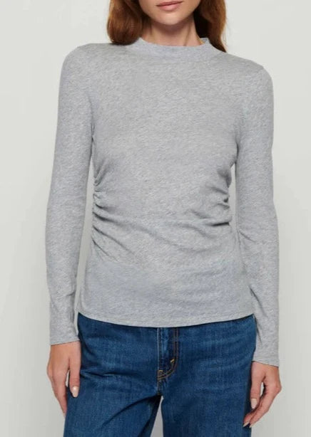 Rita Mock Neck Tee- Heather Grey