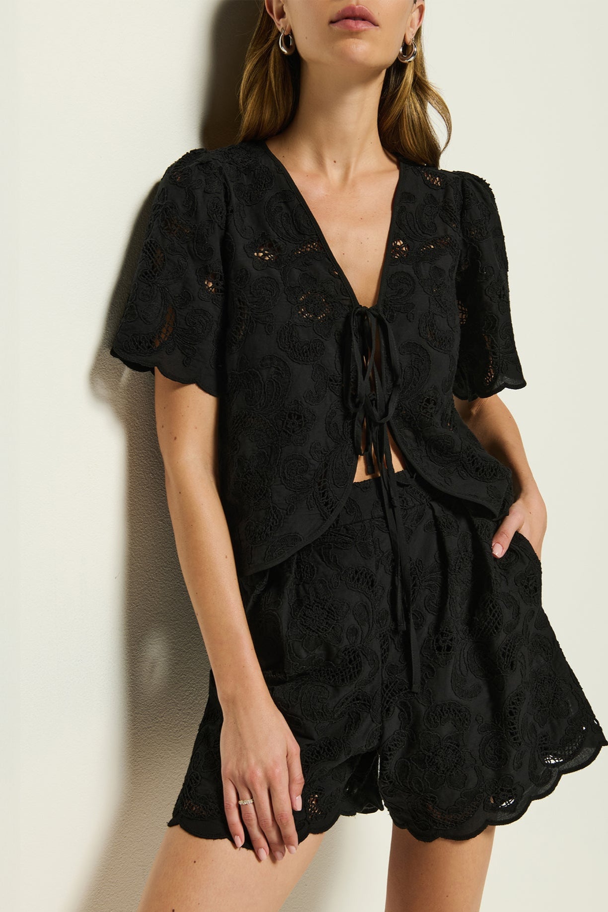 Rosalyn Tie Front Top- Black