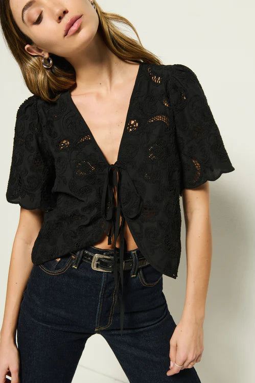 Rosalyn Tie Front Top- Black