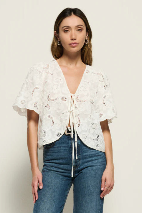Rosalyn Tie Front Top- White