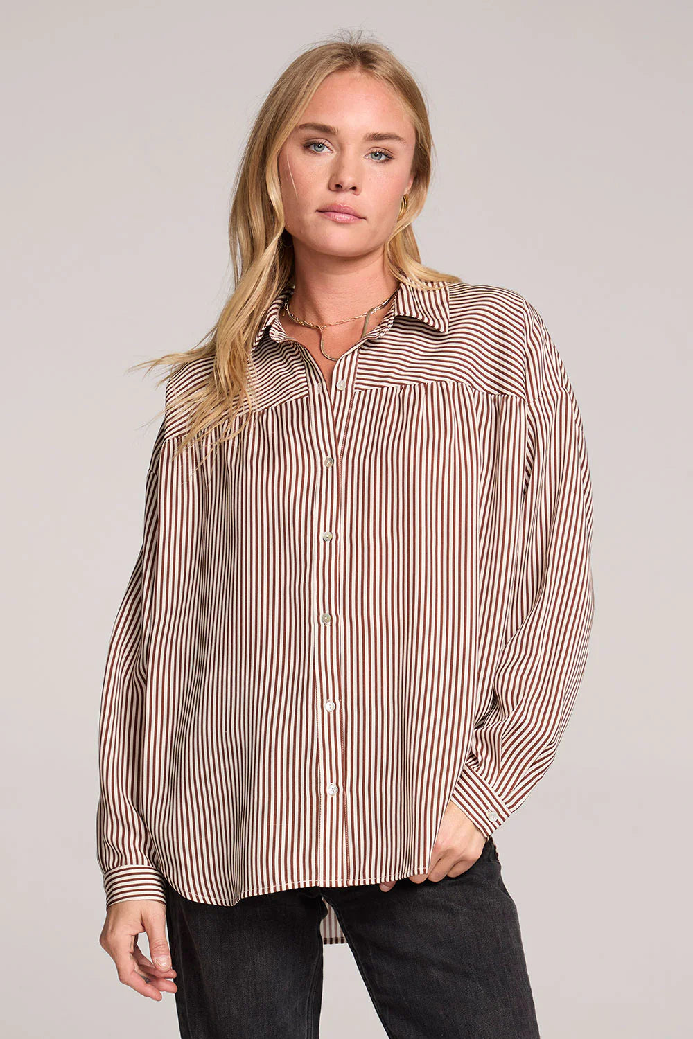 Isadora Button-Down Top- Chocolate Stripe