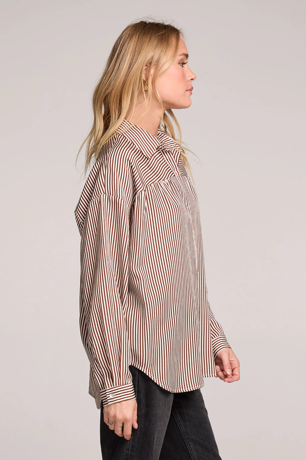 Isadora Button-Down Top- Chocolate Stripe