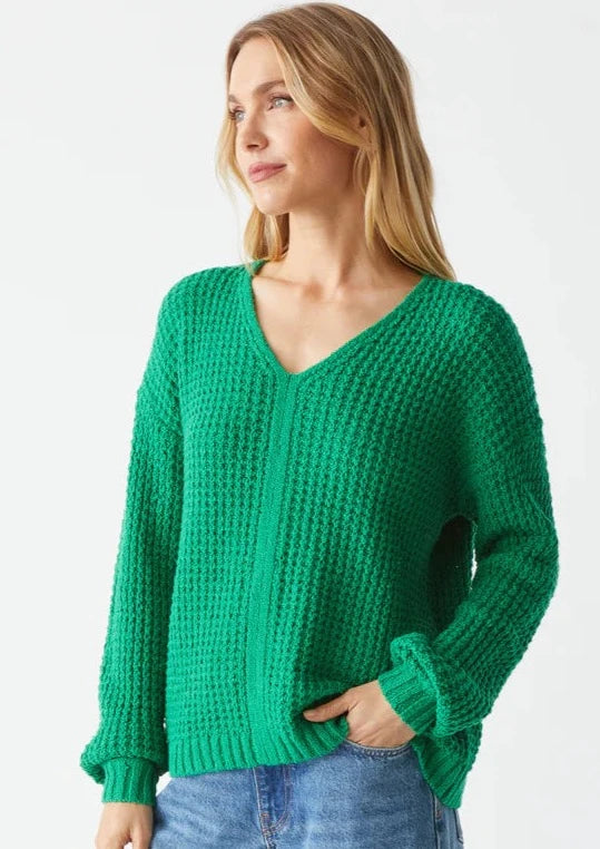 Kelsie V-Neck Pullover- Kelly Green