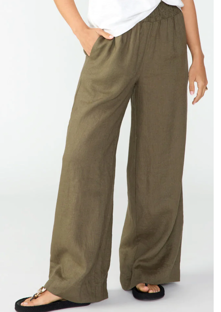 Smocked Wide Leg Linen Pant- Mossy Green**FINAL SALE**