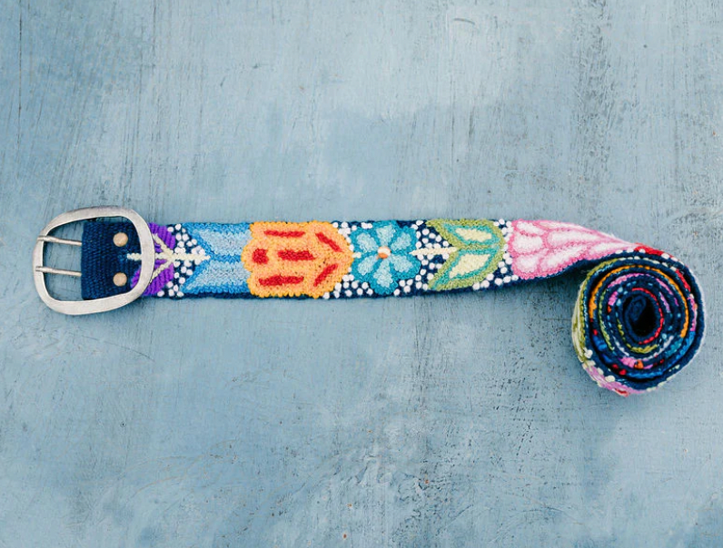 Navy Floral Embroidered Belt- Multi Color