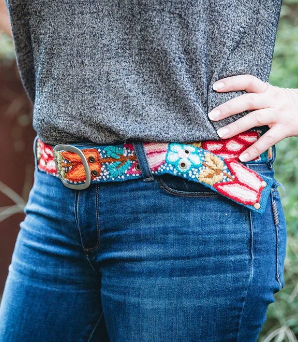 Navy Floral Embroidered Belt- Multi Color