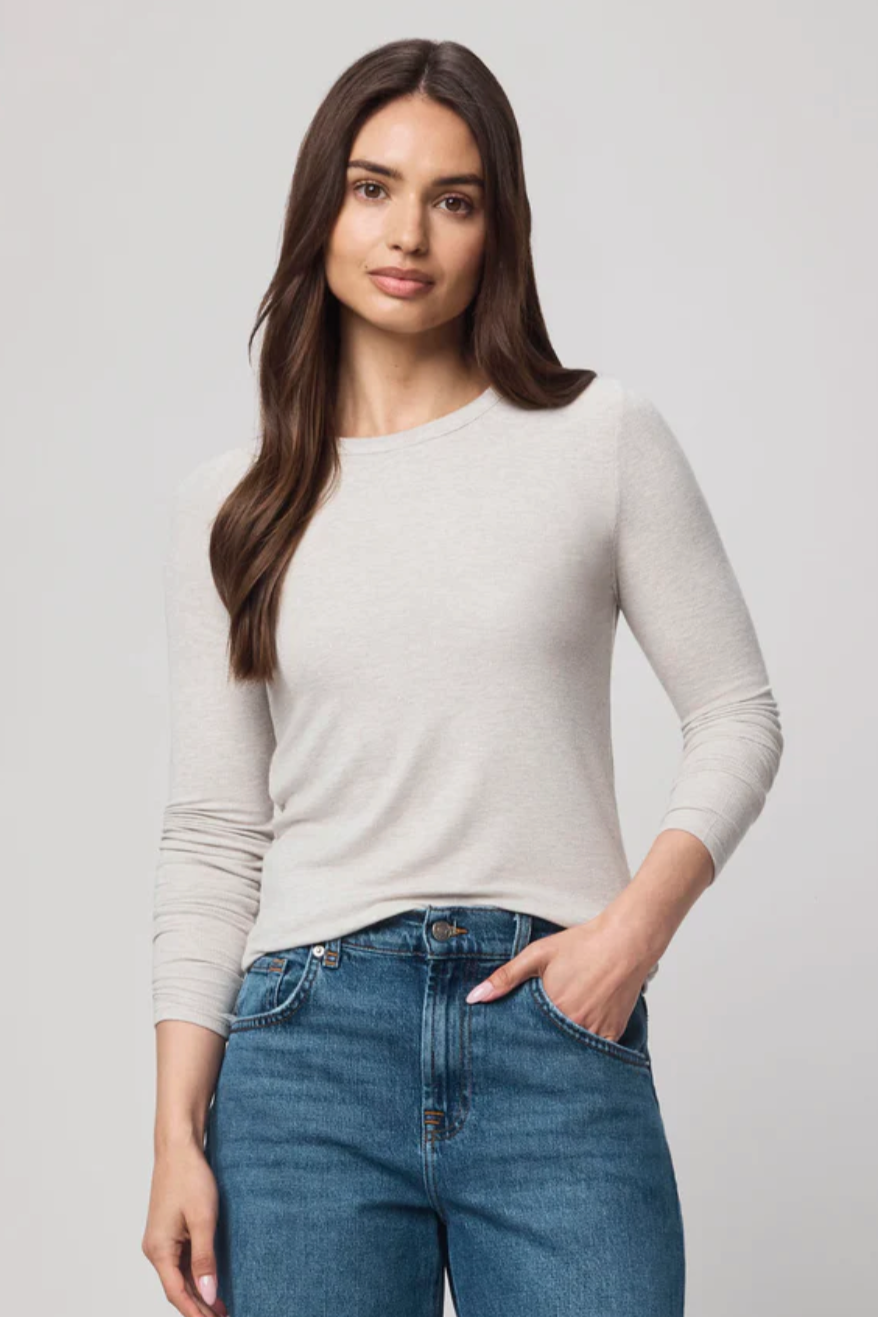 Isabella Long Sleeve Shimmer Tee- Pale Oak Heather
