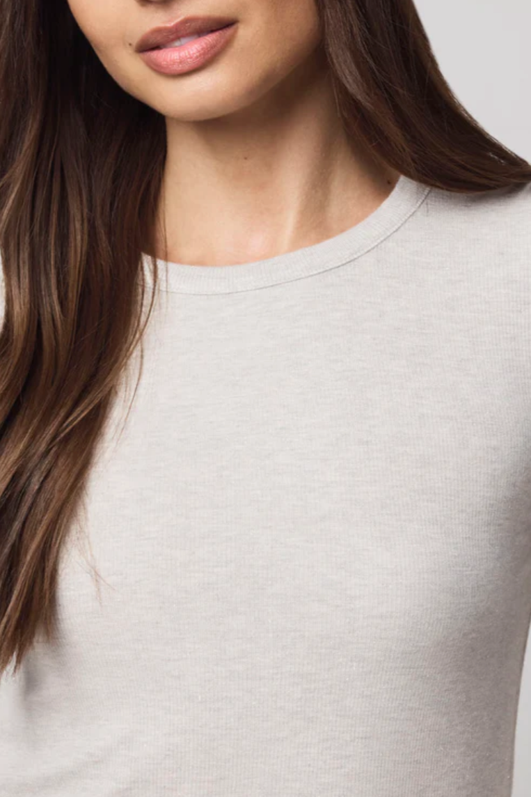 Isabella Long Sleeve Shimmer Tee- Pale Oak Heather