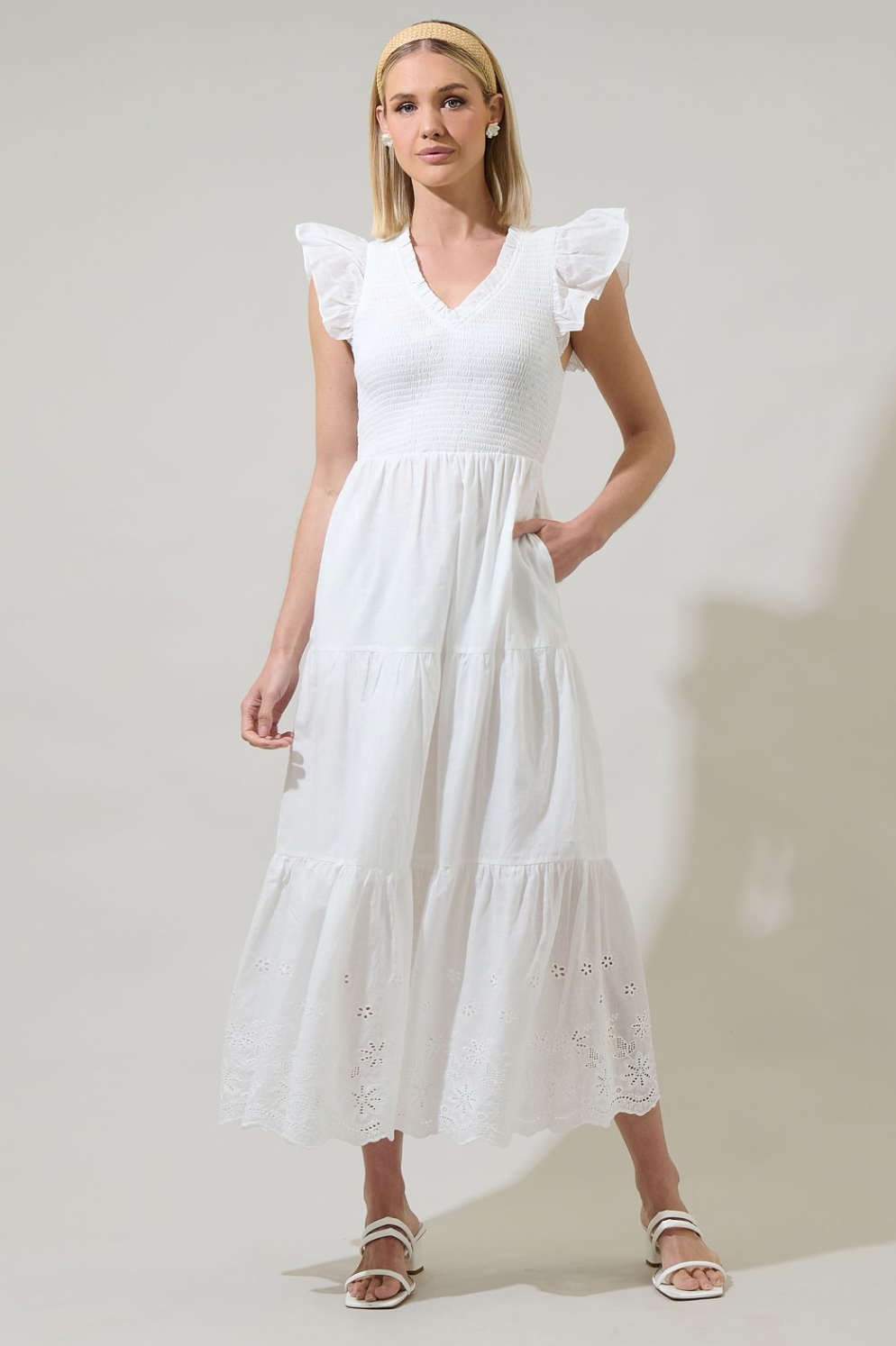 Aleah Sunfire Tiered Midi Dress- White