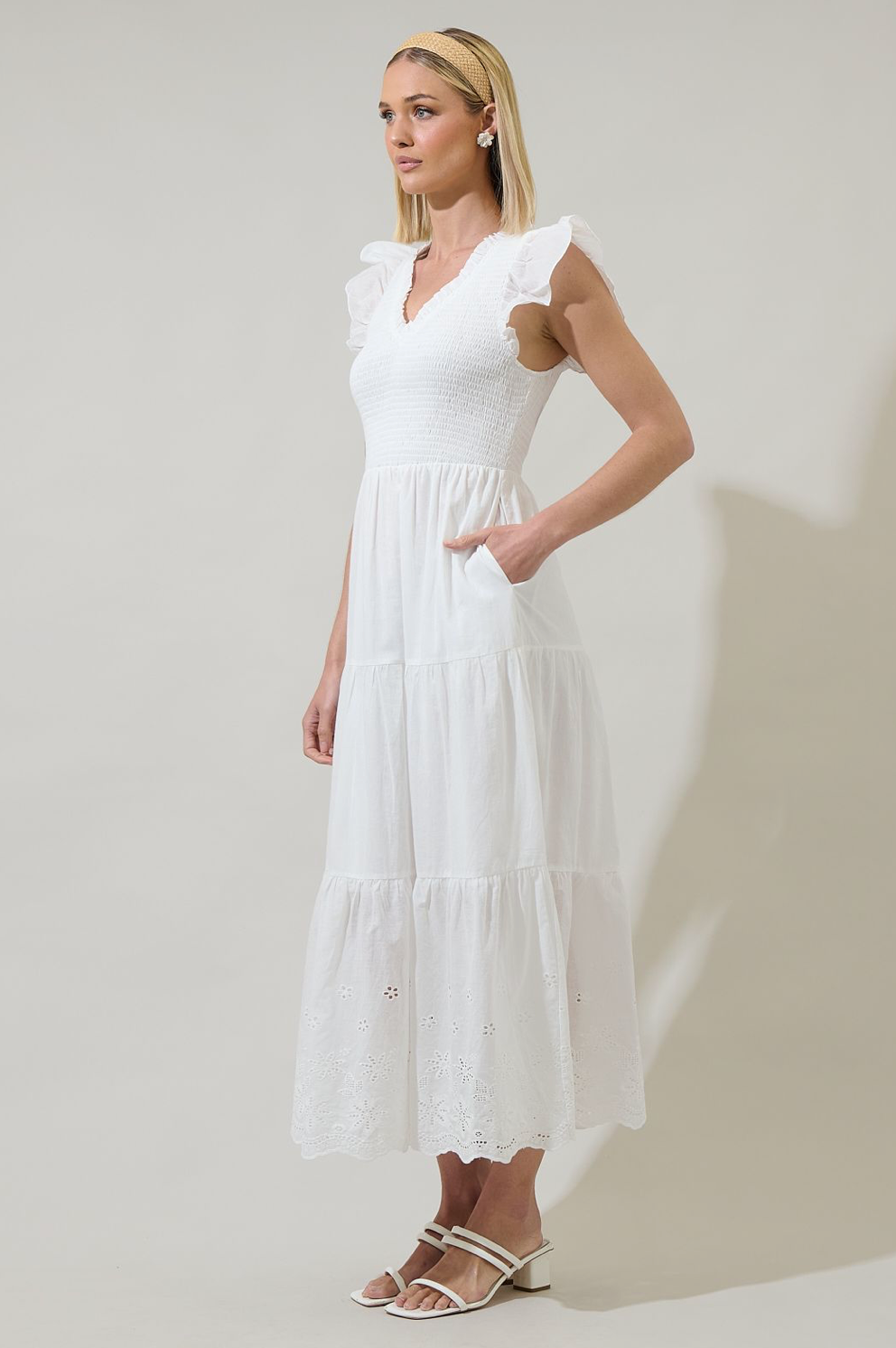 Aleah Sunfire Tiered Midi Dress- White