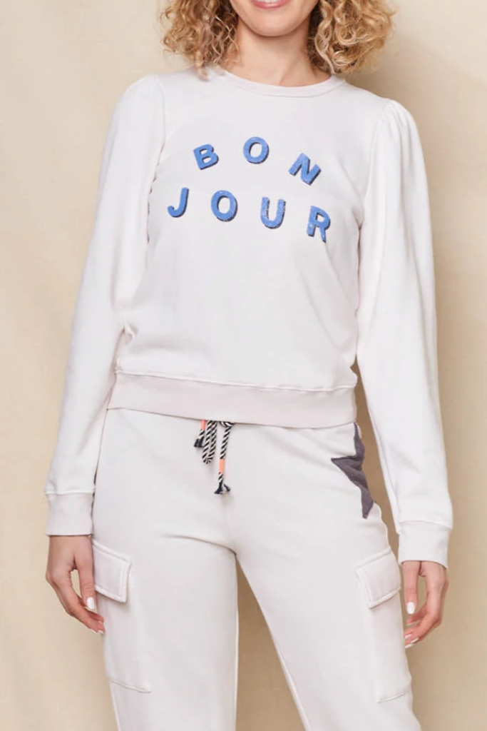 Bonjour Puff Sleeve Sweatshirt- Oyster