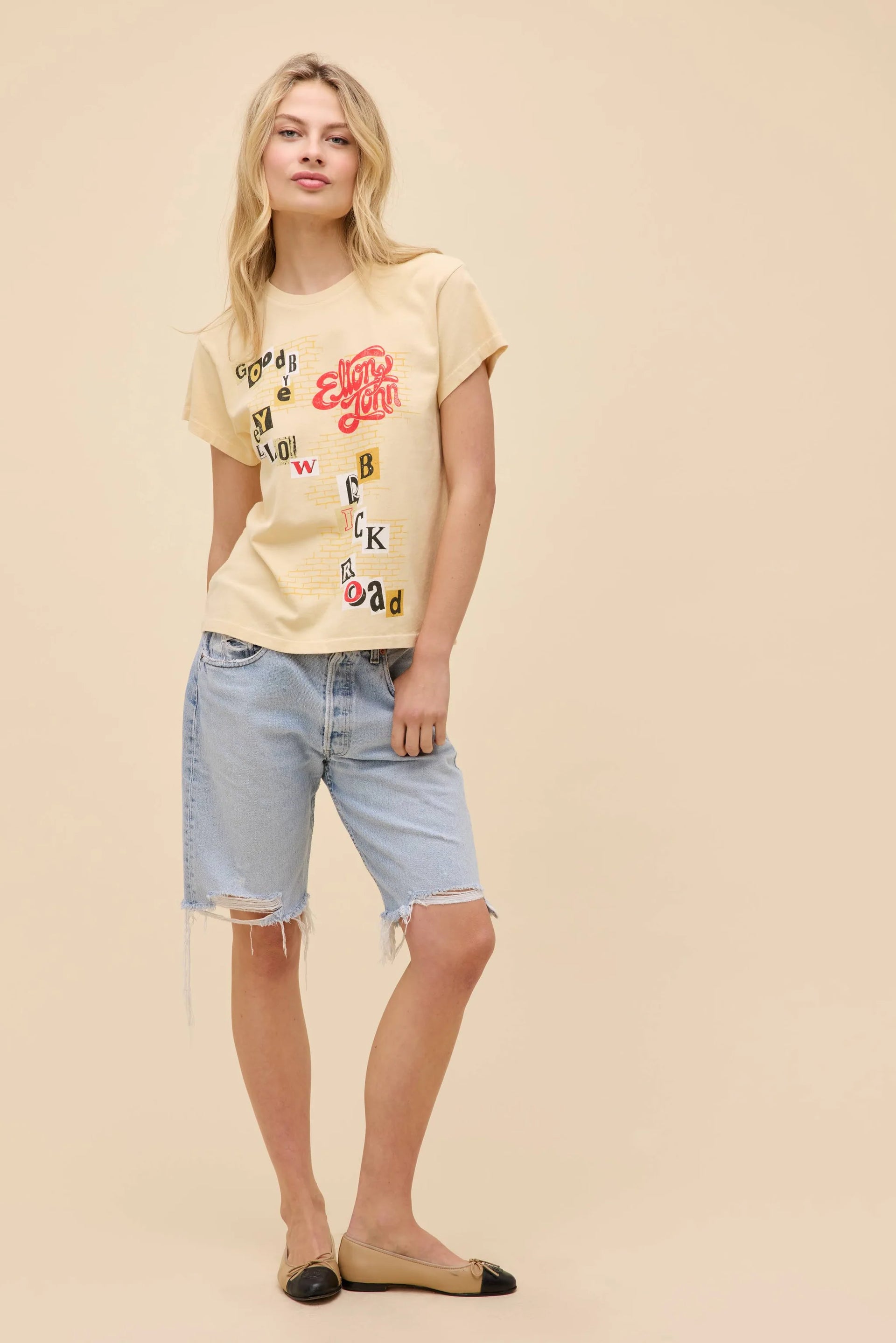 Elton John Goodbye Yellow Brick Road Tee- Butter Yellow