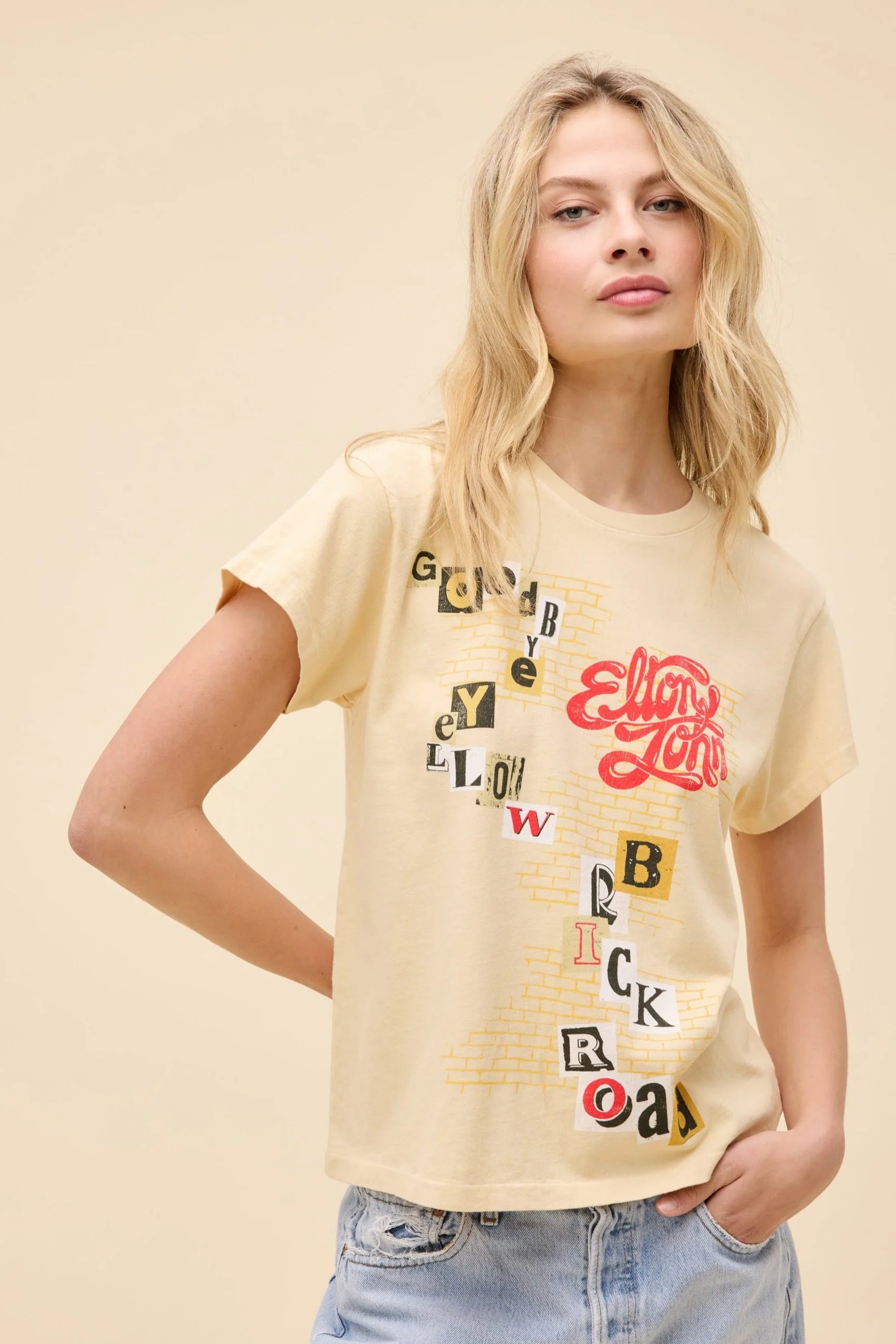 Elton John Goodbye Yellow Brick Road Tee- Butter Yellow