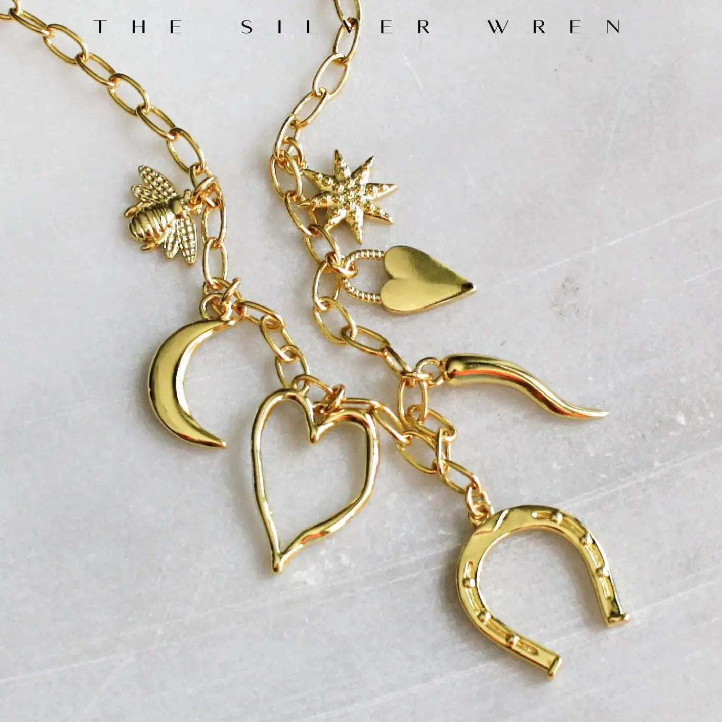 Gold Multi Charm Necklace- 17in