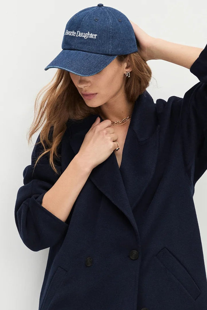 Favorite Daughter Logo Denim Baseball Cap- Dark Wash