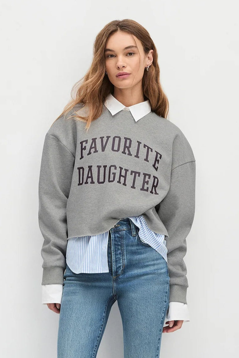 The Cropped Collegiate Sweatshirt- Heather Grey/Burgundy