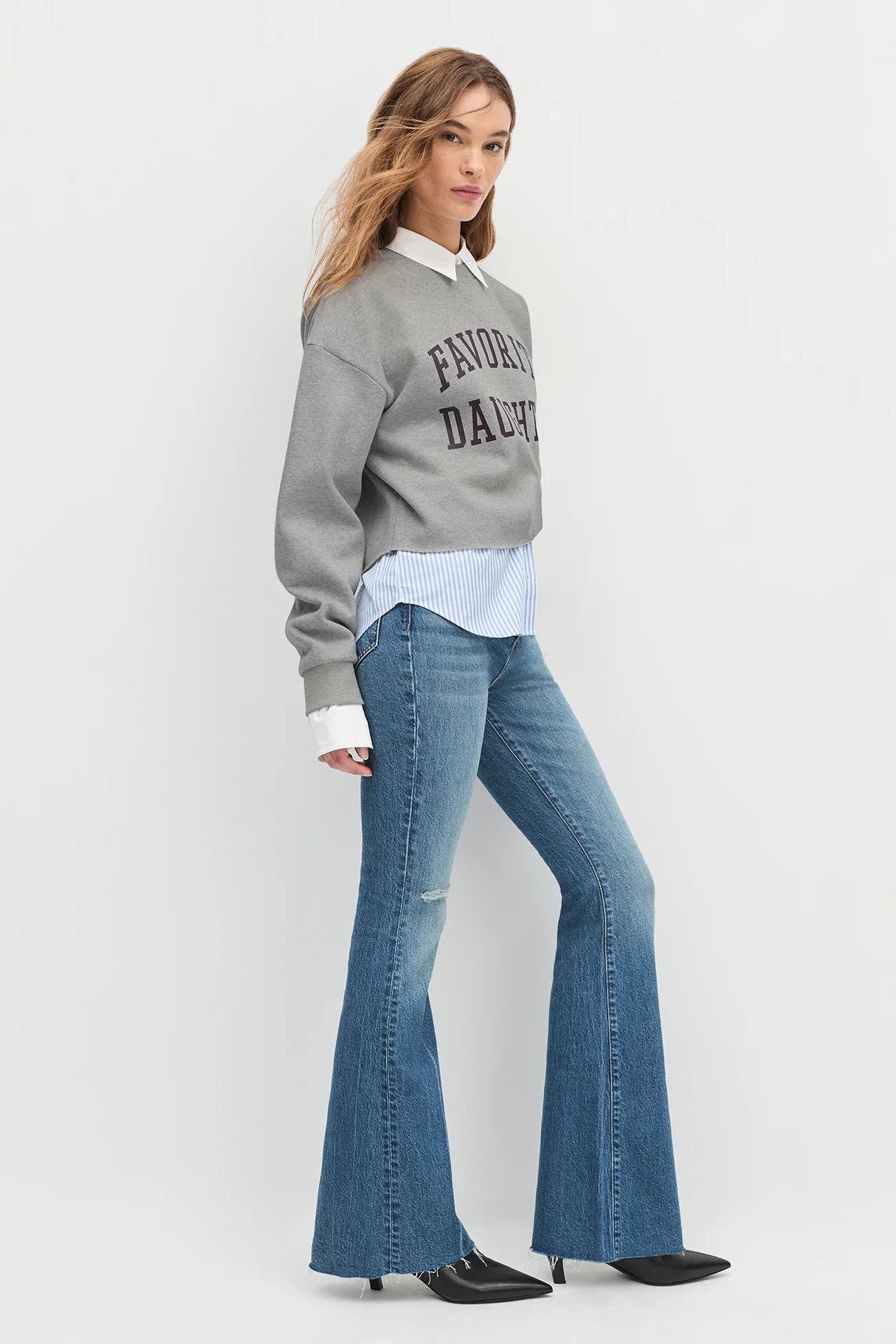 The Cropped Collegiate Sweatshirt- Heather Grey/Burgundy