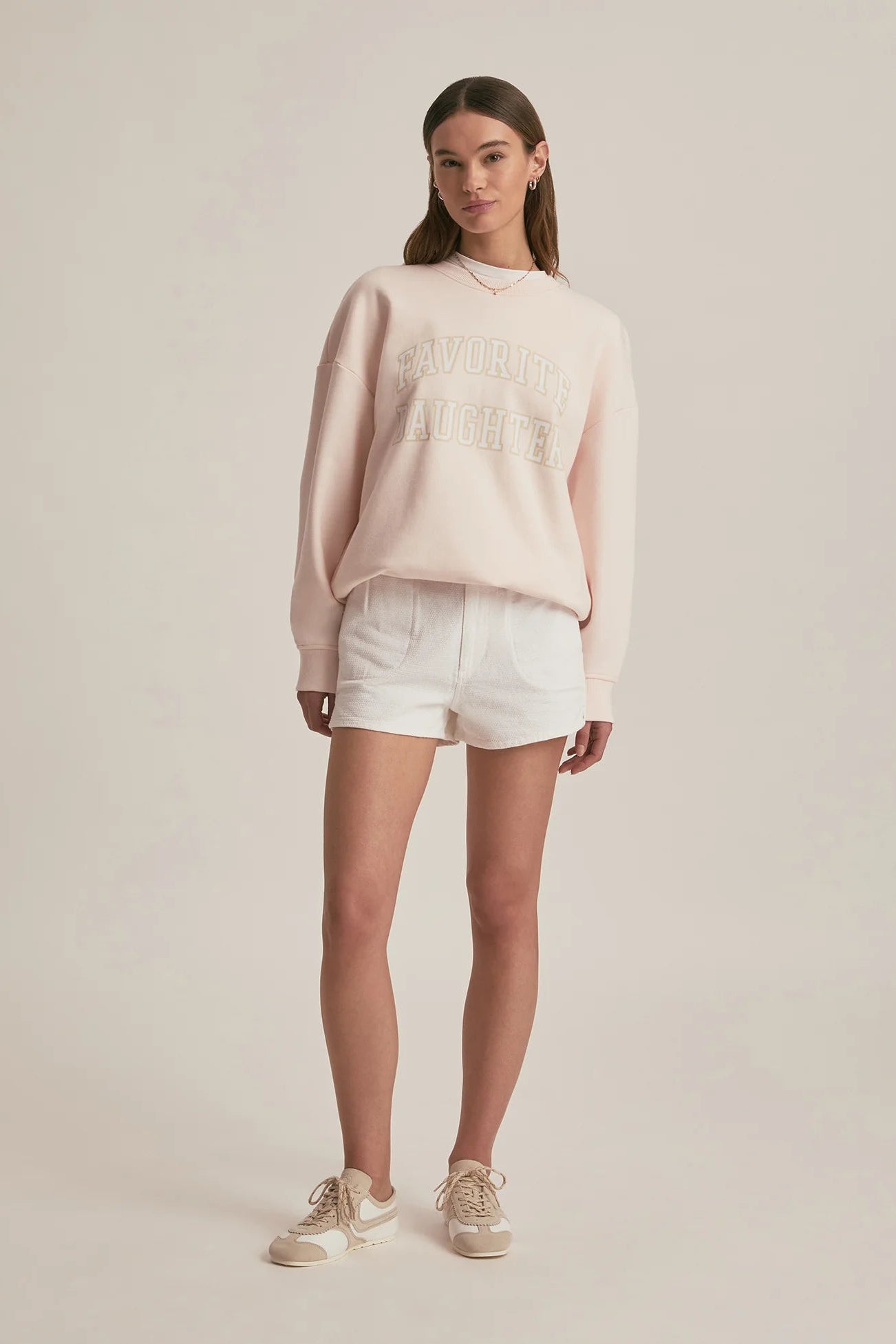 The Collegiate Sweatshirt- Rosewater Snow/White