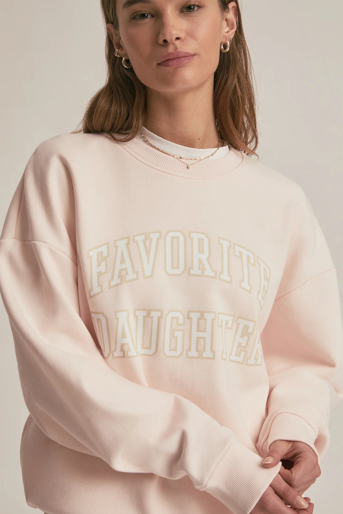 The Collegiate Sweatshirt- Rosewater Snow/White