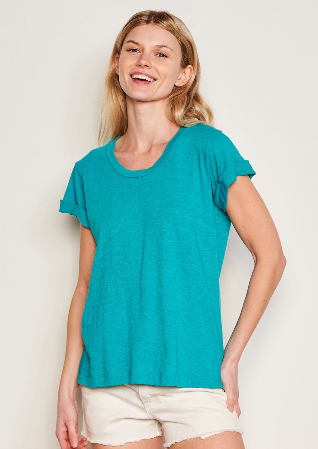 Rolled Sleeve Tee- Intense Teal